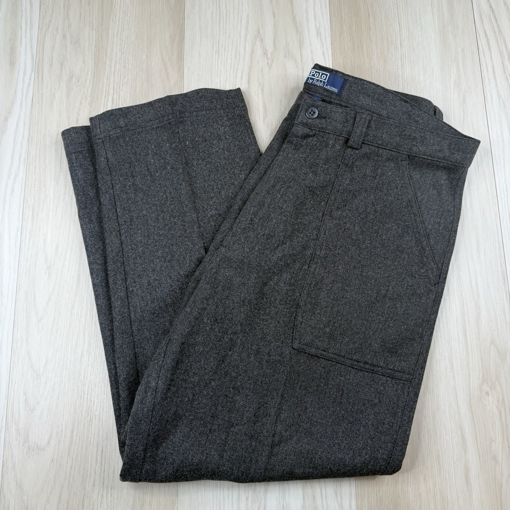 Vtg Polo Ralph Lauren Wool Double Pocket Trousers Charcoal Grey Mens Size 38x29
